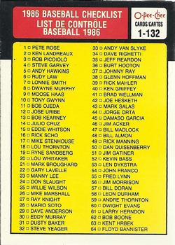 1986 O-Pee-Chee Baseball Cards 131     Checklist 1-132